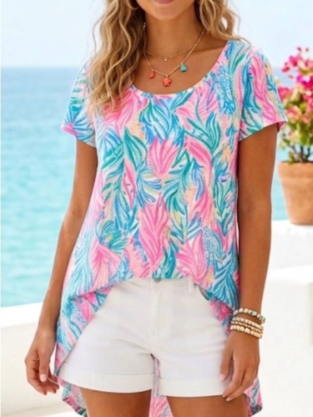 Lilly Pulitzer Bloomin' Cocoonin' Pink Green Floral Print Hi-Lo Size Large